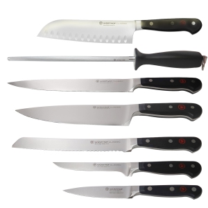 Wusthof 1120160602 Classic Six Piece Cook's Set 6, Black + Wusthof Classic 7" Hollow Edge Santoku Kitchen Knife