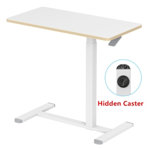 Adjustable Height Overbed Table, C Shape Mobile Standing Desk Bedside Sofa Side Table with Hidden Wheels