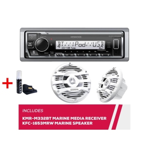 Kenwood KMR-M332BT Marine Digital Media Receiver with KFC-1653MRW 6.5" Speakers (White) and Bonus Zagg Cleaner