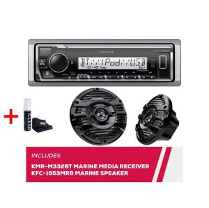 Kenwood KMR-M332BT Marine Digital Media Receiver with KFC-1653MRB 6.5" Speakers (Black) and Bonus Zagg Cleaner