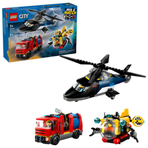 LEGO City : Hélicoptère, camion de pompiers & remix de sous-marin - 874 pièces (60462)