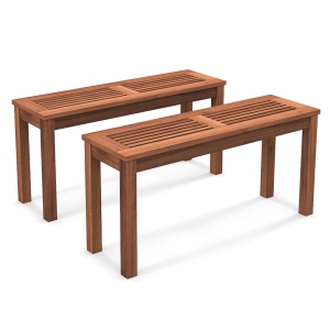 Costway 2 PCS Patio Backless Bench 2-Seater Outdoor Dining Bench Solid Wood Backyard