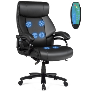 Costway Big and Tall Office Chair 500lbs, Heavy Duty Executive Office Chair with 6 Massage Points, Extra Wide Seat, High Back Ergonomic Leather Reclining Swivel Computer Chair