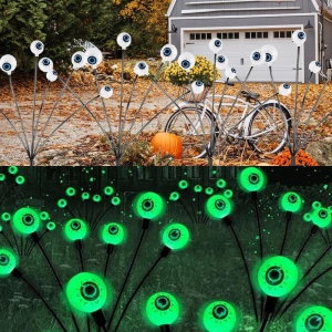 YOULIGHTS Halloween Decoration Eyeball Lights 2 Pack 12 LED Green Eyeball Halloween Lights Waterproof Solar Outdoor Decorative Lights for Garden Yard Patio Pathway Driveway