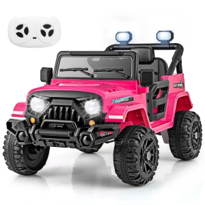Gymax 12V Kids Ride on Truck Car w/Remote Control Threaded Wheels 3 Speeds LED Lights