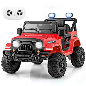 Gymax 12V Kids Ride on Truck Car w/Remote Control Threaded Wheels 3 Speeds LED Lights