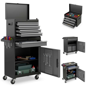 Costway 5-Drawer Rolling Tool Chest Cabinet Metal Tool Storage Box Lockable with Wheels