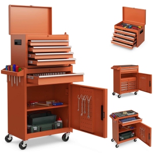 Costway 5-Drawer Rolling Tool Chest Cabinet Metal Tool Storage Box Lockable with Wheels
