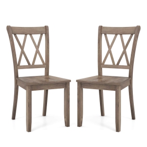 Costway Wooden Dining Chairs Set of 2 with Ergonomic Seat Rubber Wood Frame & High Backrest