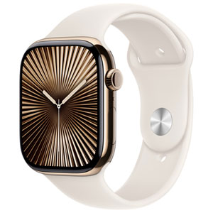 Apple Watch Series 10 (GPS + Cellular) 46mm Gold Titanium Case with Starlight Sport Band - Small/ Medium