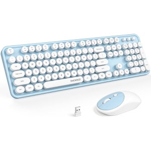 Wireless Keyboard and Mouse Combo,Full-Sized 2.4 GHz 104 Keys Typewriter Keyboard,Optical Mouse for Laptop,Desktop,Windows, Computer, Mac, Blue-white