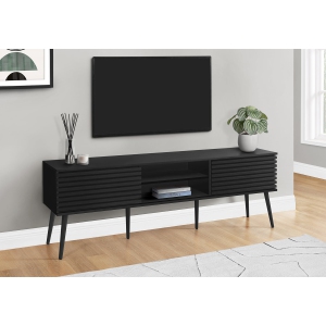 Monarch Specialties I 2783 - Tv Stand, 72 Inch, Media Entertainment Center, Storage Cabinet, Console, Storage Shelves, Bedroom, Living Room, Black Laminate, Contemporary
