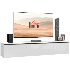 HOMCOM 63" Floating TV Stand, Modern Wall Mounted Media Console for TVs up to 70", Entertainment Center with Storage, High Gloss Effect, White