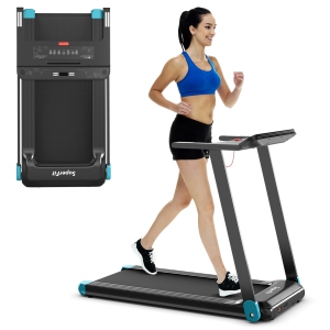 Costway Folding Treadmill, Smart APP Control Running Machine, LED Monitor & Adjustable Device Holder, Portable Treadmill for Home Gym Small Apartment
