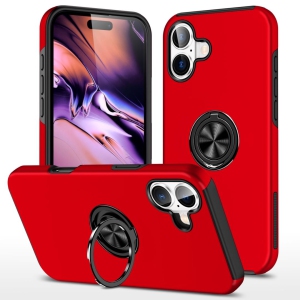 [CS] Hybrid Magnetic Kickstand Invisible Ring Case Cover for iPhone 16, Red