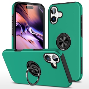 [CS] Hybrid Magnetic Kickstand Invisible Ring Case Cover for iPhone 16, Green