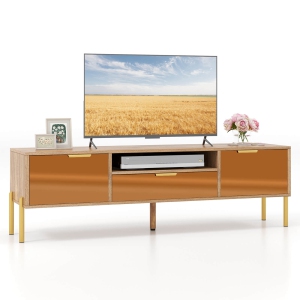 Costway Mirrored TV Stand for TV up to 65" Modern TV Console Table with Spacious Tabletop