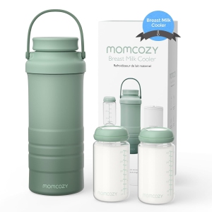 Momcozy 22oz Portable Breast Milk Cooler for Outdoor, 360°Total Cooling for 24Hours, Larger Capacity Travel Breastmilk Chiller with 2pcs Baby Bottles for Breastmilk Storage