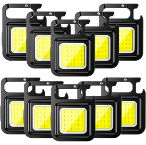 YOULIGHTS Rechargeable COB Keychain Flashlight 10 Pack - Multi-Function Portable Mini LED Flashlight Work Light with 4 Modes for Camping, Hiking and Outdoor Home Emergency