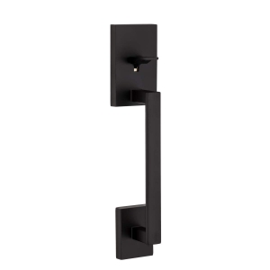 Kwikset San Clemente Front Door Handle No Lock, Entry Handleset Exterior with Interior Reversible Handed Lever, Non-Locking - Matte Black