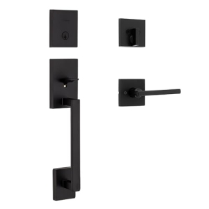 Kwikset San Clemente Front Door Lock Handle and Deadbolt Set, Entry Handleset Exterior with Interior Reversible Lever - Matte Black