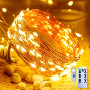 33 ft 100 LEDs USB Fairy Lights Plug in, Waterproof String Lights with Remote and Timer, 8 Modes String Lights for Indoor Party Wedding Christmas Decoration, Warm White