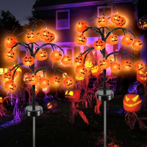 2 Pack 40 LED Halloween Solar Pumpkin Lights,Halloween Pumpkin Lights for Halloween Outdoor Decoration, Waterproof Solar Halloween Garden Lights for Garden Yard Decor