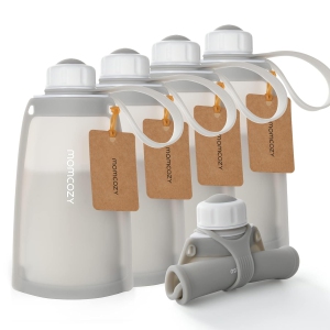 Momcozy Silicone Breastmilk Storage Bags, Reusable Breastmilk Freezer Storing Bags for Breastfeeding, 8.5oz/250ml Breast Milk Saver, Leakproof Baby Food Pouches, BPA Free