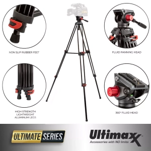 Portable Video Camera 72-inch 180cm 90 Degree Pivot Head Fluid Pan Tilt Tripod