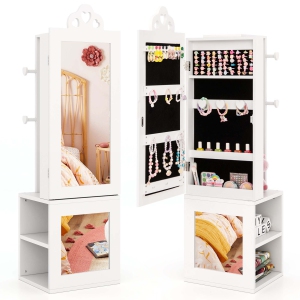 Costway Kids Jewelry Cabinet Standing Children Jewelry Organizer with Full-Length Mirror