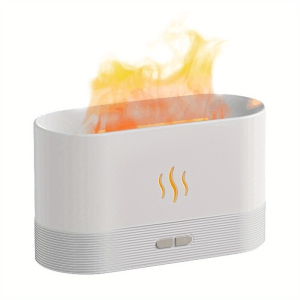 Simulated flame atomizing humidifier (white), 2-level brightness night light, silent desktop USB humidifier