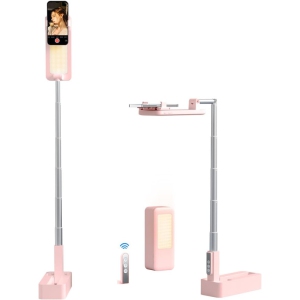 Upgrade Phone Stand for Recording,360° Rotation Overhead Phone Mount with Light,Desktop Tripod with Rechargeable 15 Brightness Lamp