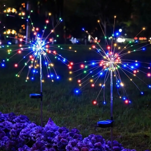 2 Pack 200 LED Copper Wire Waterproof Solar Landscape Lights - 8 Modes Decorative Fireworks Lights for Outdoor Garden Path Lawn Decorations - Colorful DIY Solar Lights