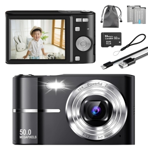 MAKATA Compact HD Digital Camera (BLACK) 50MP 16X Zoom HD 1080P Point and Shoot Camera 32GB Memory Card, Fun Camera for Boys Girls Kids Students Beginners Birthday and Holiday Gift