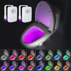 Toilet Light, Modern 2Pack Night Light - Motion Sensor Activated, 32 Colors, Waterproof, Bathroom, Plastic, LED, Battery Powered, Flexible Gooseneck