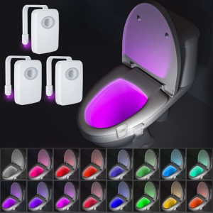 3Pack Toilet Light - Motion Sensor Activated Bathroom LED Bowl Toilet Night Light,Fun 32 Colors Changing Bathroom Nightlight,Toilet Bowl Illuminate Night Light