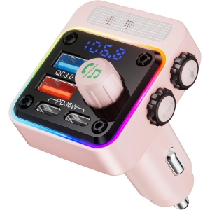 54W Bluetooth 5.3 Car Adapter with 4 Charging Ports [PD 36W & QC3.0 18W], Wireless Radio FM Transmitter with Deep Bass Player & 5 Colors LED Backlit, Hands-Free Calling