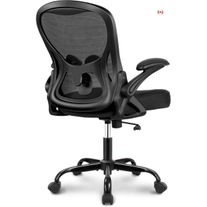 Ergonomic Mesh Office Chair - Mid Back Swivel Desk Chair with Adjustable Lumbar Support & Flip-Up Armrests (Black)