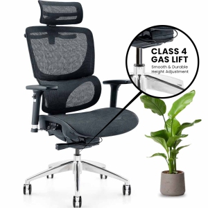 Chaise de bureau ergonomique MotionGrey SpaceMesh - Confortable avec soutien dorsal en maille haute et accoudoirs réglables - Chaises de bureau noires parfaites pour le jeu à domicile et les bureaux - Avec piston de classe 4