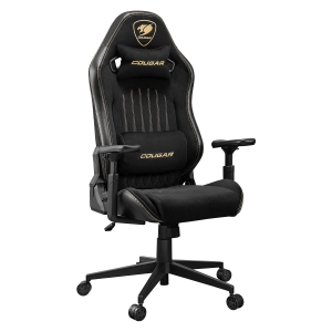 Cougar Explore Royal F Office Gaming Chair - Ergonomic, High Back PVC Velvet Fabric + PVC Leather Upholstery Reclining Backrest, Black/Gold