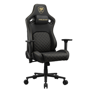 Cougar Defensor Gaming Chair, Ergonomic High‑Back PU Leather (Hyper‑Dura), 155° Recline, 4D Armrests & Lumbar Support, Gold