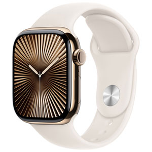 Koodo Apple Watch Series 10 (GPS + Cellular) 42mm Gold Titanium Case with Starlight Sport Band - Medium/Large - Monthly Tab Payment