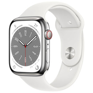 Koodo Apple Watch Series 8 (GPS + Cellular) 45mm Silver Stainless Steel Case with White Sport Band - Medium/Large - Monthly Tab Payment