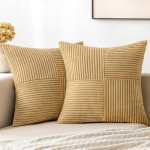 Khaki Corduroy Pillow Covers Pack of 2 Boho Decorative Spliced Soft Solid Couch Pillowcases Cross Patchwork Textured Cushion Covers for Living Room Bed Sofa 20x20 inch