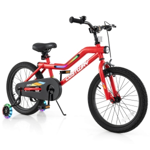 Costway 18" LED Lighted Kids Bike with Adjustable Seat Coaster Brake Training Wheels