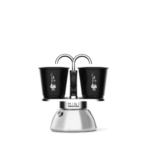 Bialetti Mini Express Induction 2-Cup Stovetop Espresso Maker with Cups, Silver/Black