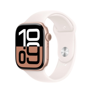 Apple Watch Series 10 [GPS 46mm case] Smartwatch with Rose Gold Aluminum Case with Light Blush Sport Band - S/M