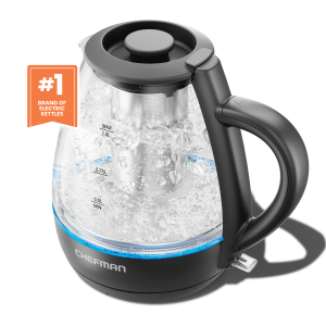 Chefman Fast Boil 1.7L Electric Glass Kettle w/ Tea Infuser, Removable Lid - Black