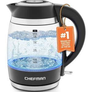Chefman Rapid-Boil 1.8L Electric Kettle w/ Removable Lid and LED Indicator Lights - Black