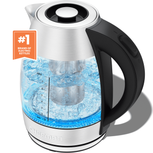 Chefman 1.8L Glass Electric Kettle, Fast Boiling W/ LED Light, Auto Shutoff, Removable Tea Infuser - Stainless Steel